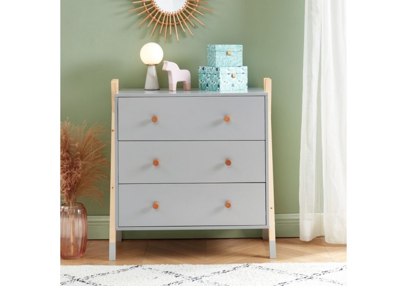Commode TIPI gris 3 tiroirs 81cm
