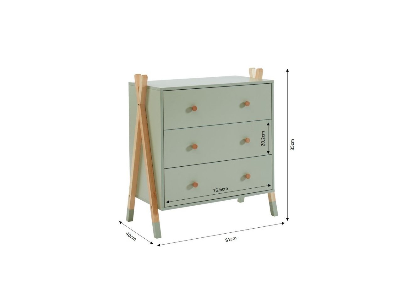 Commode TIPI vert 3 tiroirs 81cm