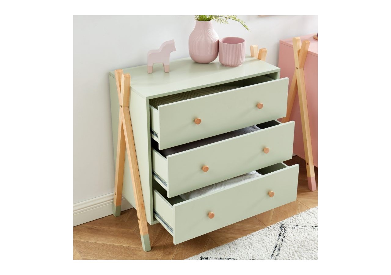 Commode TIPI vert 3 tiroirs 81cm