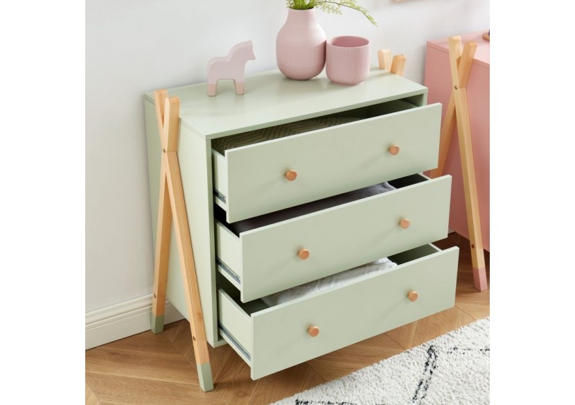 Commode TIPI vert 3 tiroirs 81cm