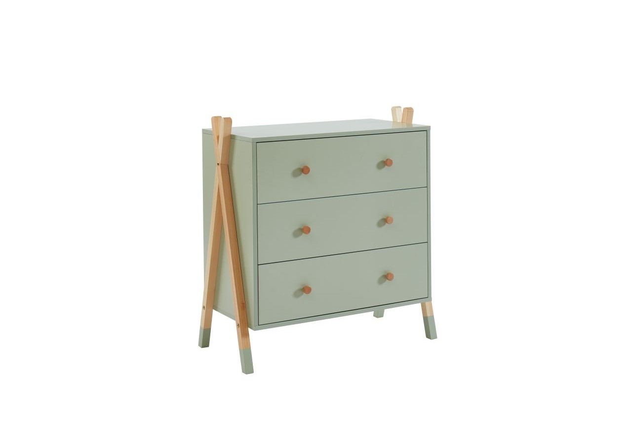 Commode TIPI vert 3 tiroirs 81cm