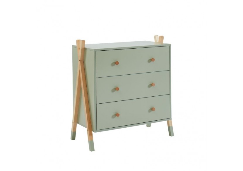 Commode TIPI vert 3 tiroirs 81cm