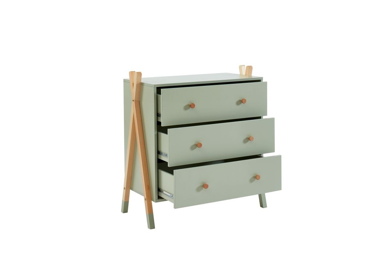 Commode TIPI vert 3 tiroirs 81cm
