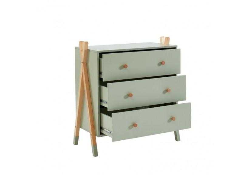 Commode TIPI vert 3 tiroirs 81cm