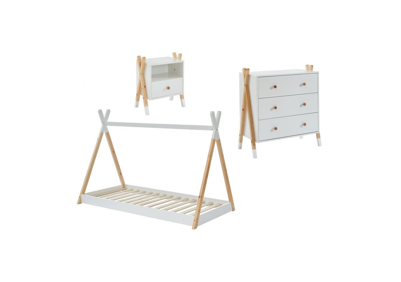 Ensemble chambre enfant TIPI blanc lit chevet et commode