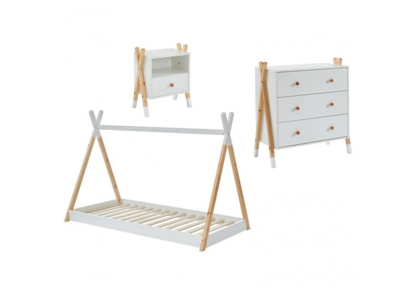 Ensemble chambre enfant TIPI blanc lit chevet et commode