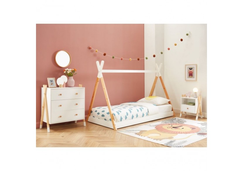 Ensemble chambre enfant TIPI blanc lit chevet et commode