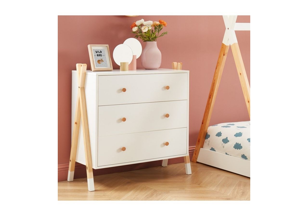 Ensemble chambre enfant TIPI blanc lit chevet et commode