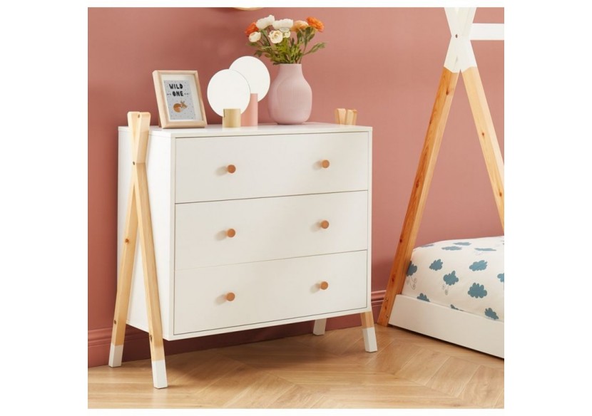 Ensemble chambre enfant TIPI blanc lit chevet et commode