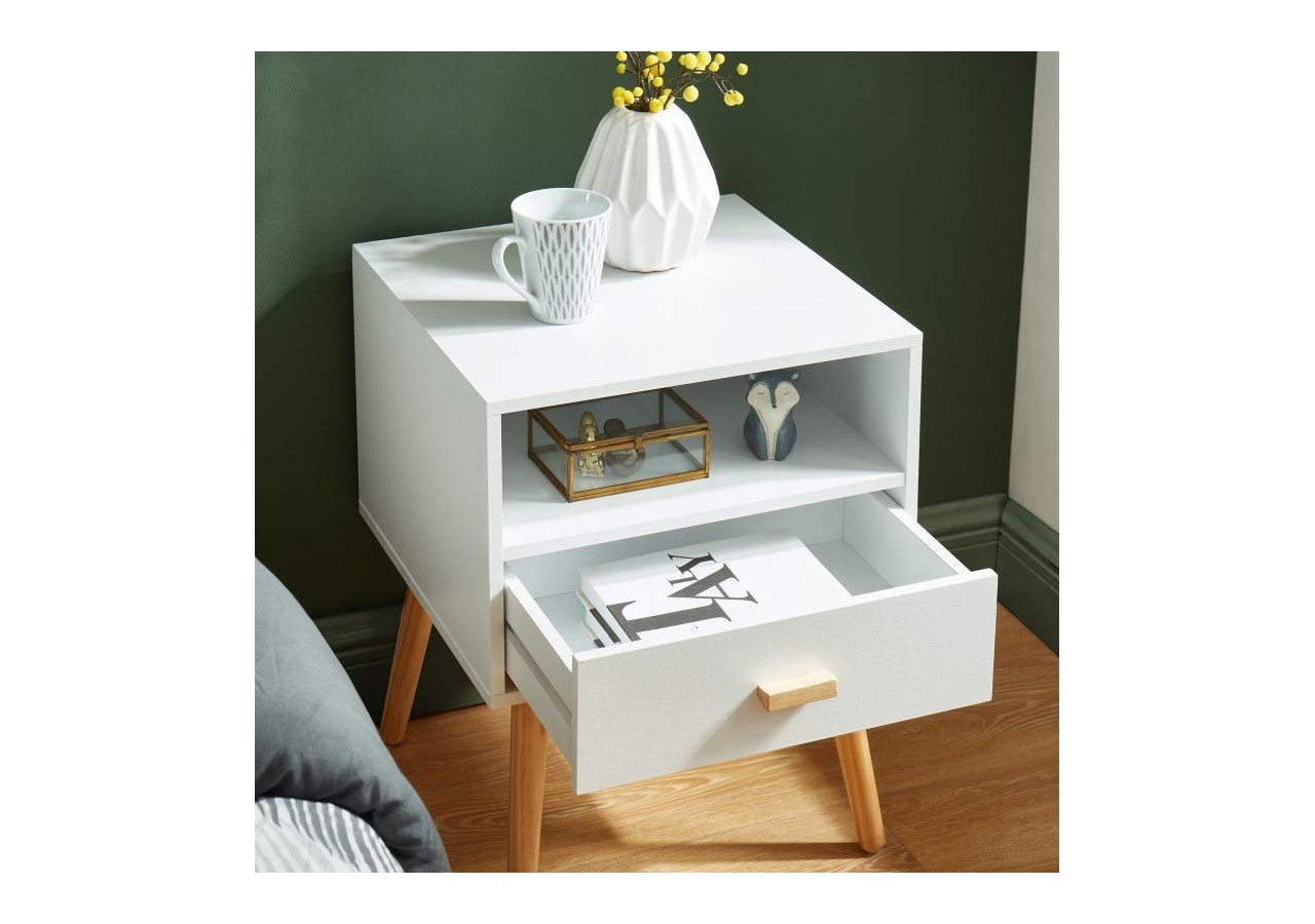 Table de chevet ULOS blanc 1 tiroir 40cm