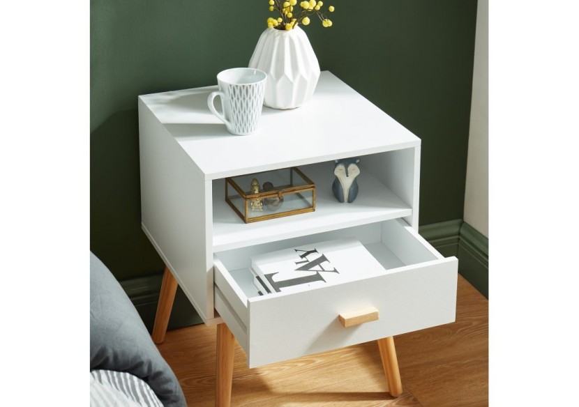 Table de chevet ULOS blanc 1 tiroir 40cm