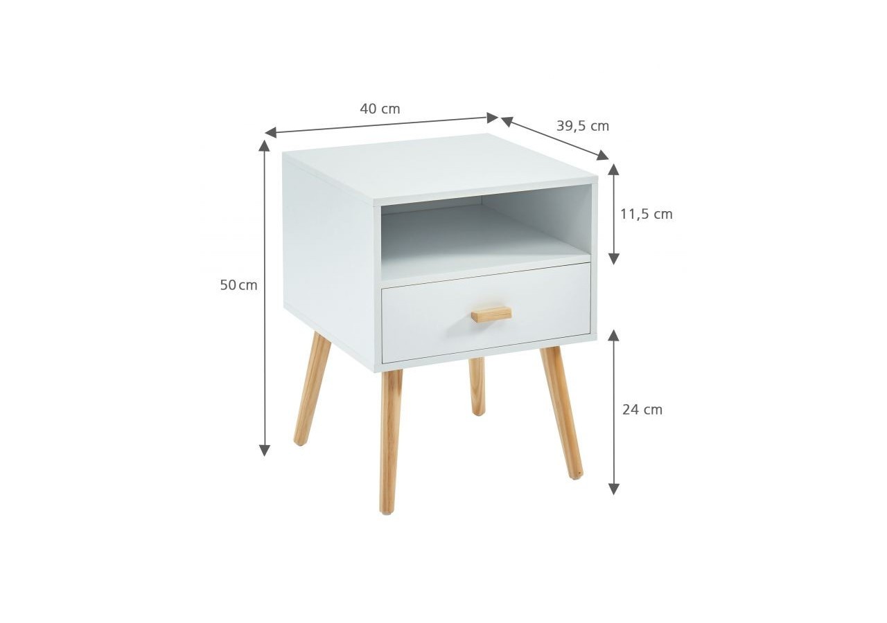 Table de chevet ULOS blanc 1 tiroir 40cm