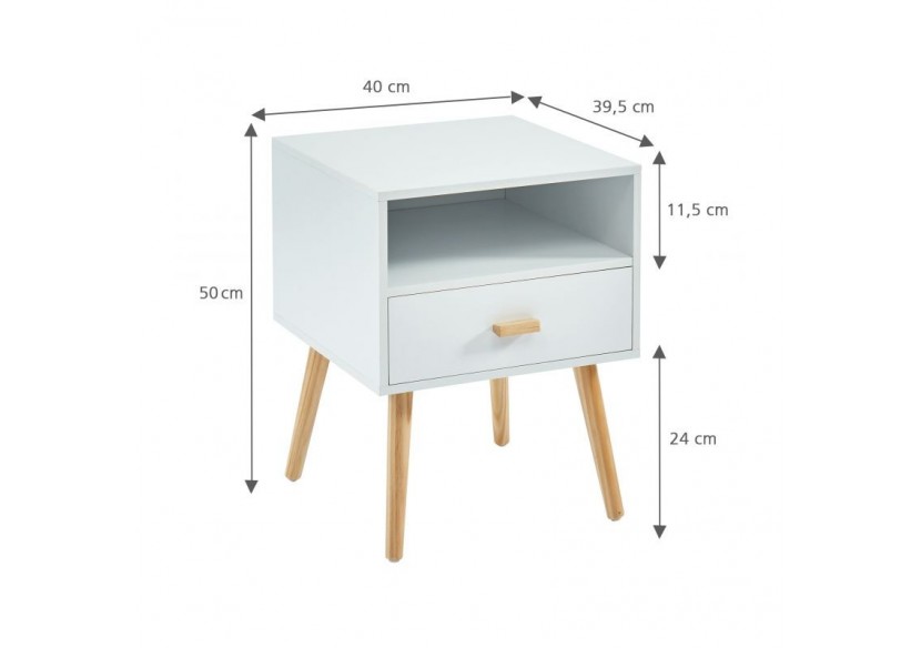 Table de chevet ULOS blanc 1 tiroir 40cm
