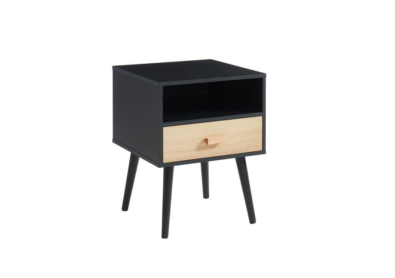 Table de chevet ULOS noir et effet chêne 1 tiroir 40cm