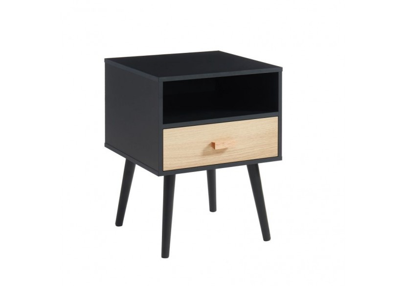 Table de chevet ULOS noir et effet chêne 1 tiroir 40cm