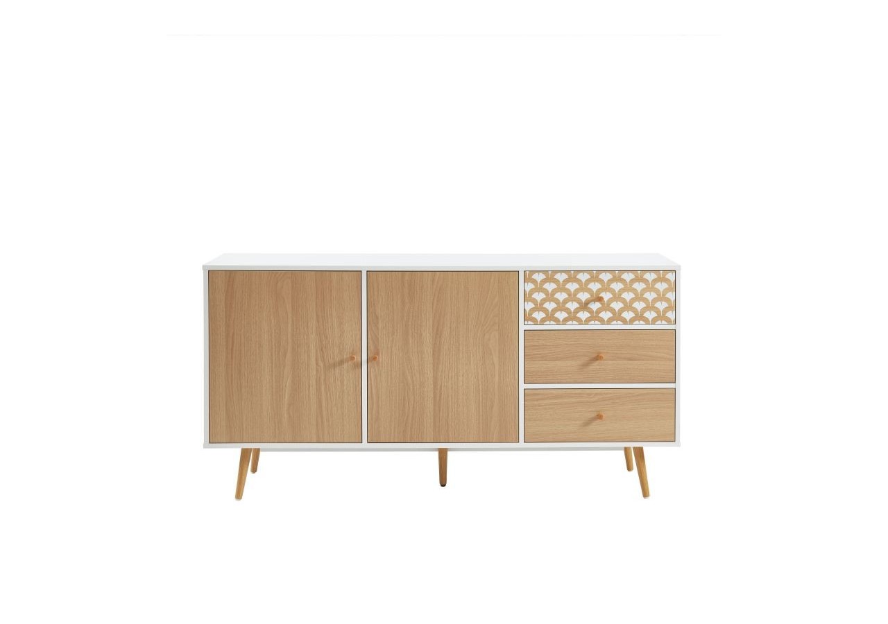 Buffet UTAH blanc et effet chêne 150cm