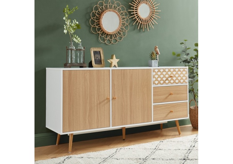 Buffet UTAH blanc et effet chêne 150cm 2