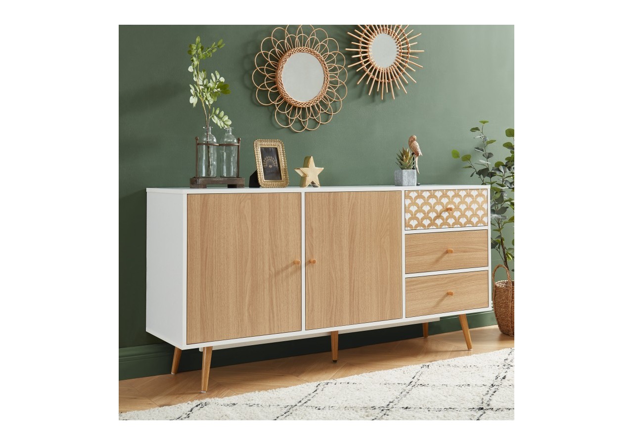 Buffet UTAH blanc et effet chêne 150cm