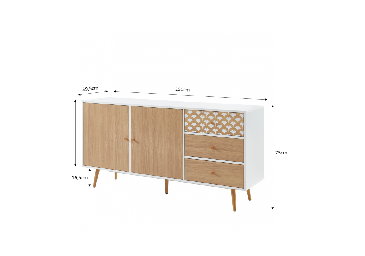 Buffet UTAH blanc et effet chêne 150cm