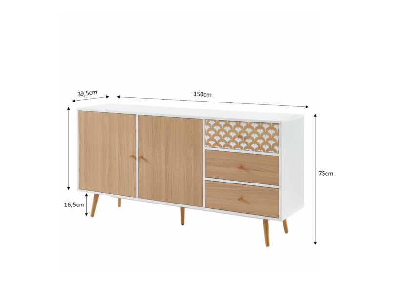 Buffet UTAH blanc et effet chêne 150cm