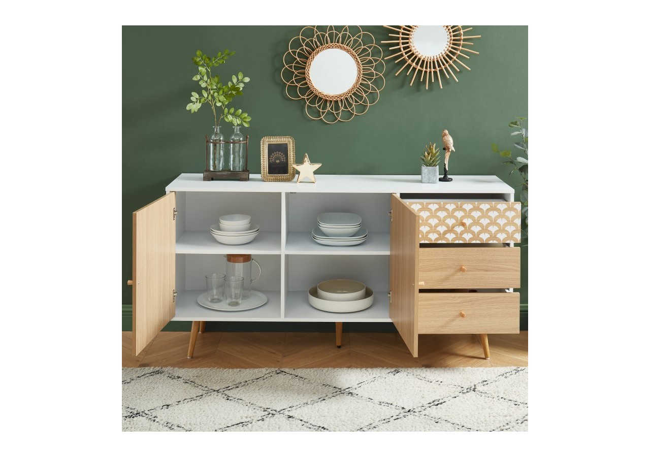 Buffet UTAH blanc et effet chêne 150cm