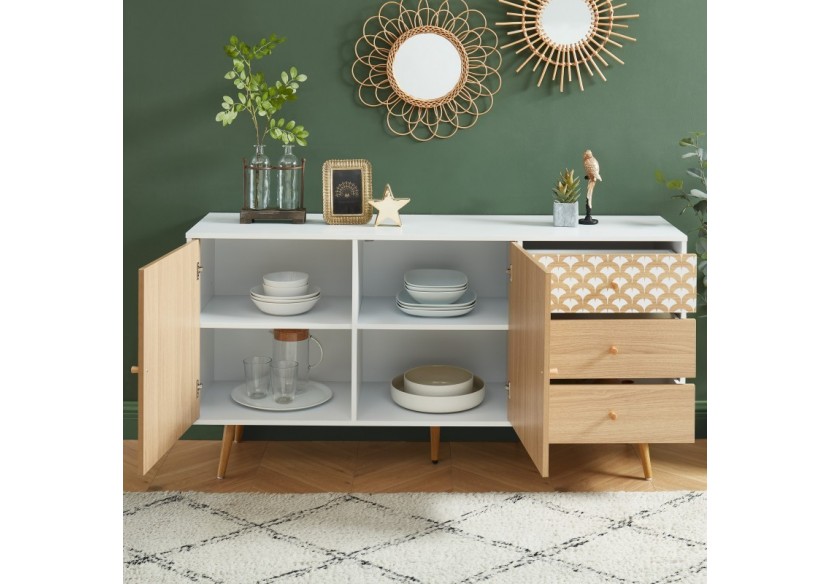 Buffet UTAH blanc et effet chêne 150cm