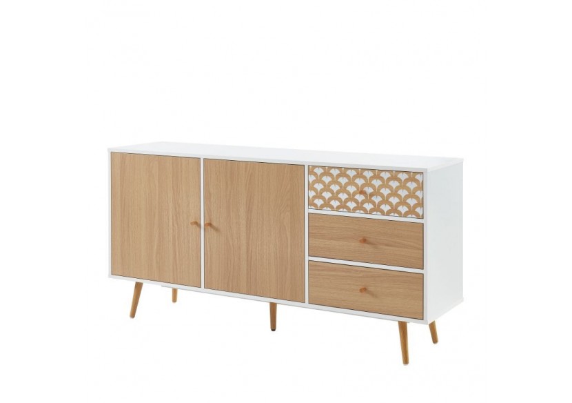 Buffet UTAH blanc et effet chêne 150cm