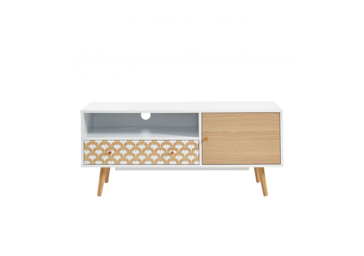 Meuble tv UTAH blanc et effet chêne 115cm