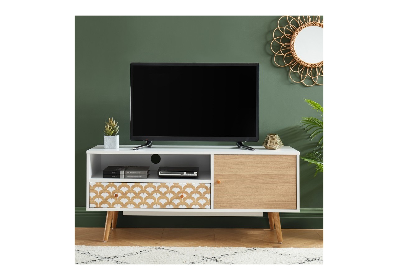 Meuble tv UTAH blanc et effet chêne 115cm