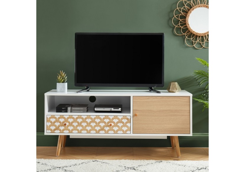 Meuble tv UTAH blanc et effet chêne 115cm