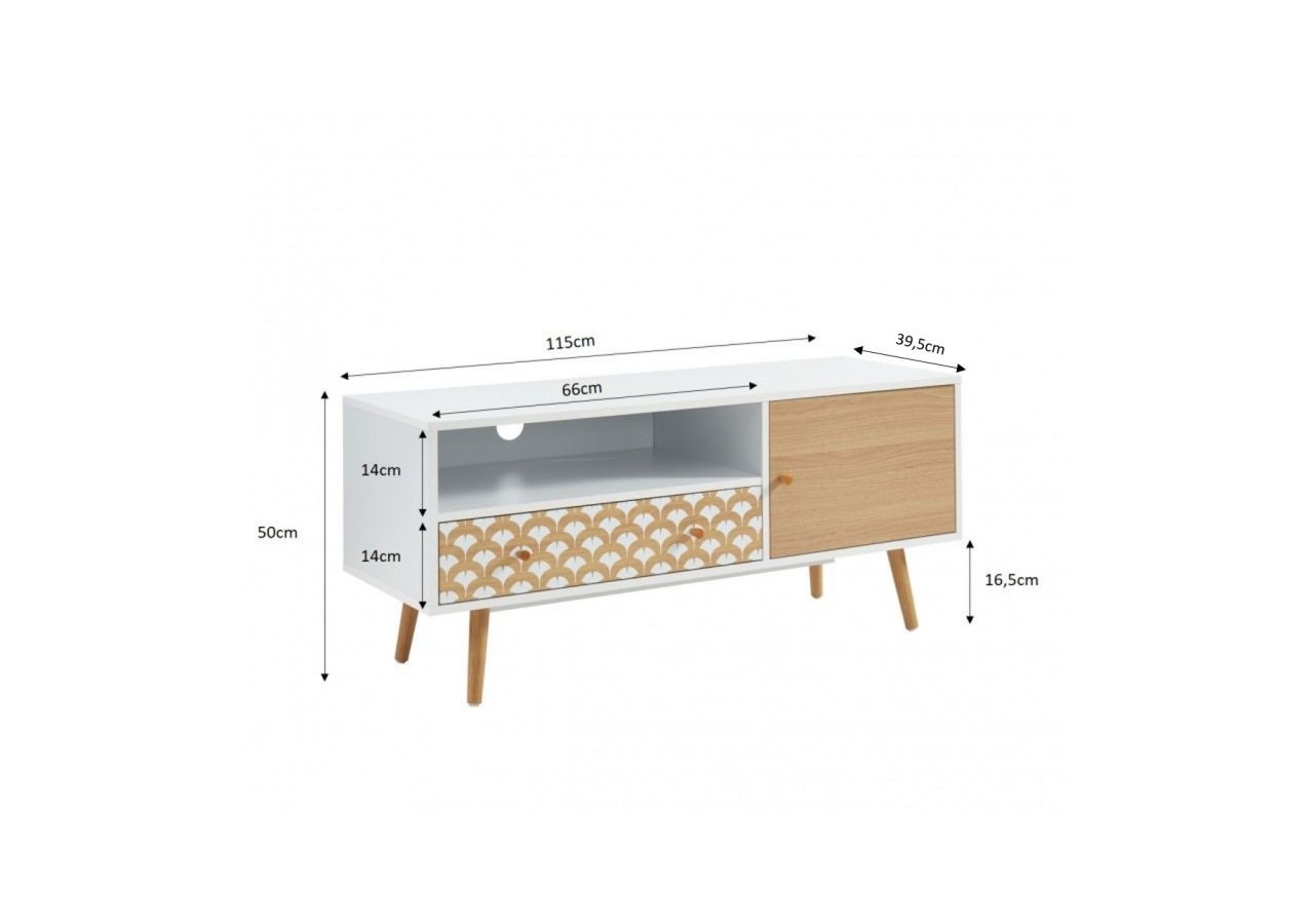 Meuble tv UTAH blanc et effet chêne 115cm