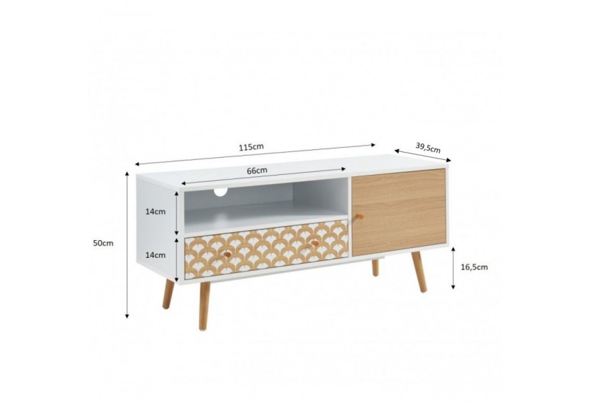 Meuble tv UTAH blanc et effet chêne 115cm