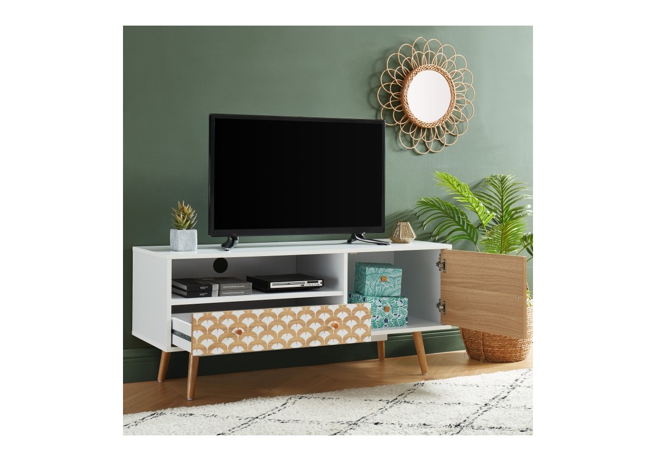 Meuble tv UTAH blanc et effet chêne 115cm