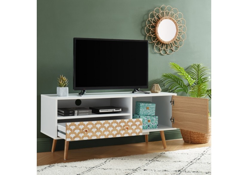 Meuble tv UTAH blanc et effet chêne 115cm