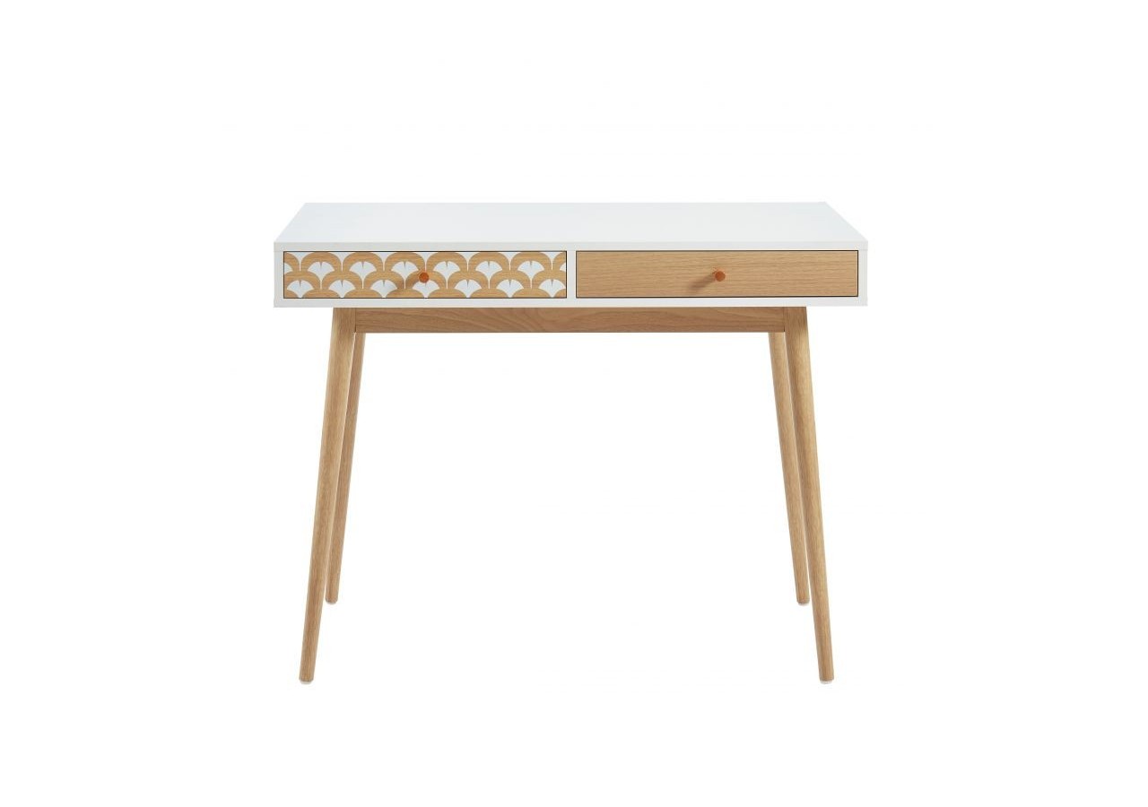 Bureau UTAH blanc et effet chêne 2 tiroirs 100cm