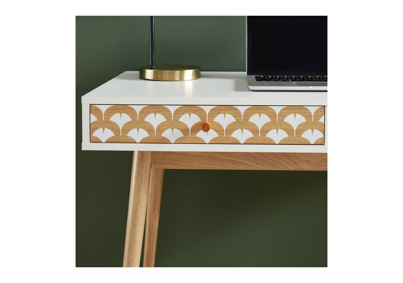 Bureau UTAH blanc et effet chêne 2 tiroirs 100cm