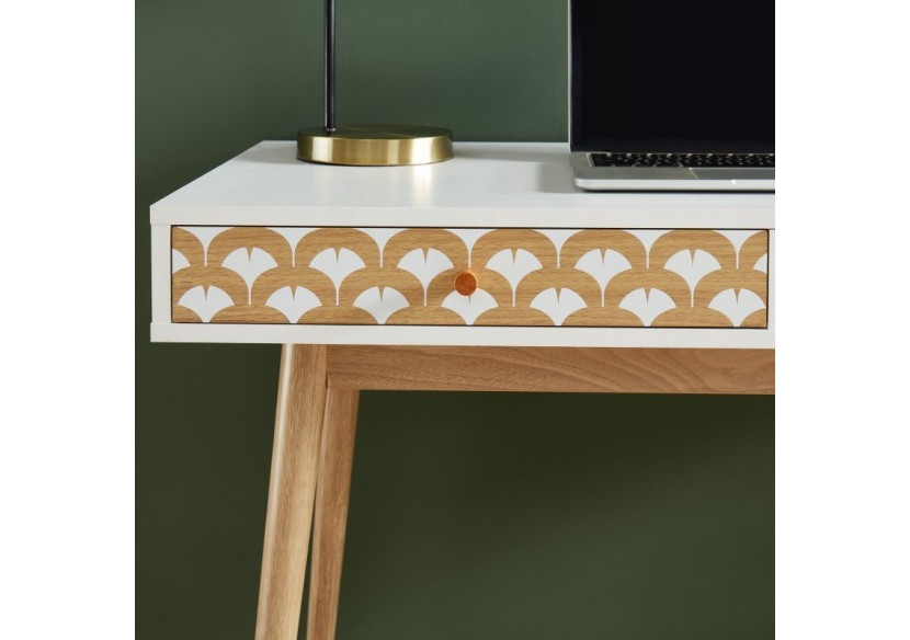 Bureau UTAH blanc et effet chêne 2 tiroirs 100cm