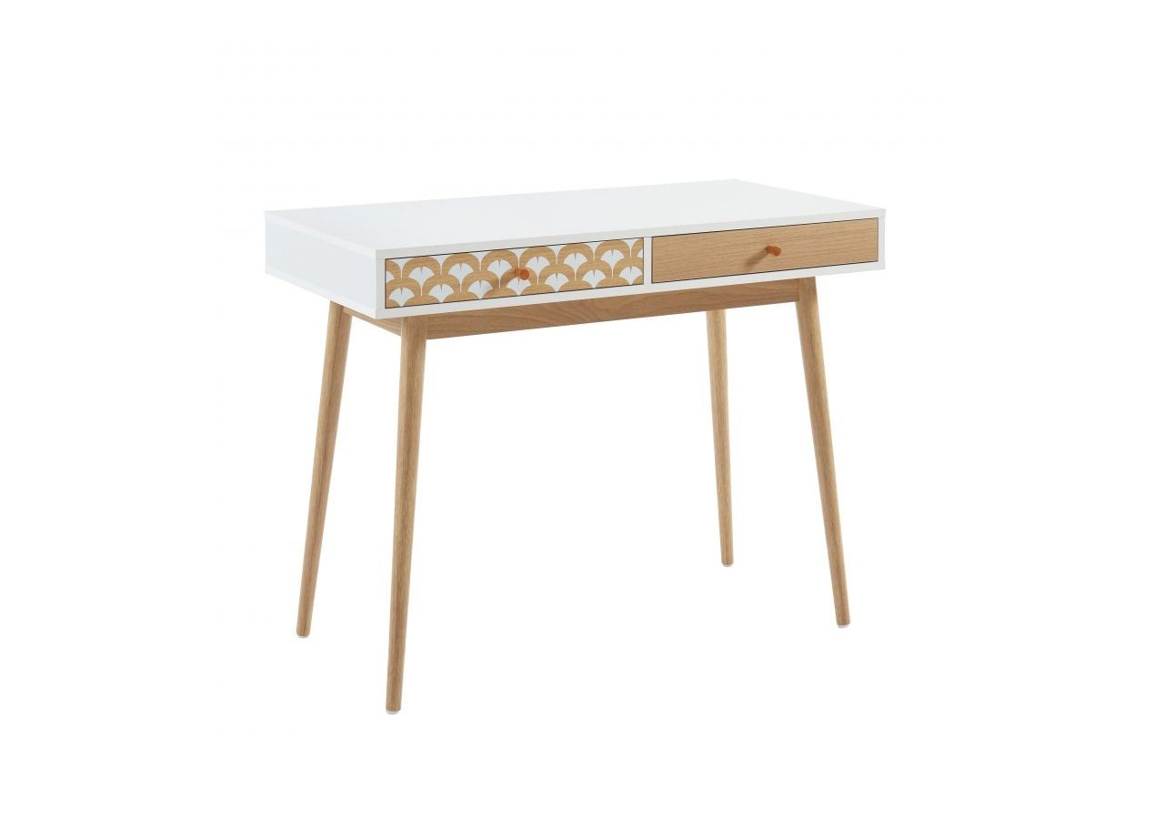 Bureau UTAH blanc et effet chêne 2 tiroirs 100cm