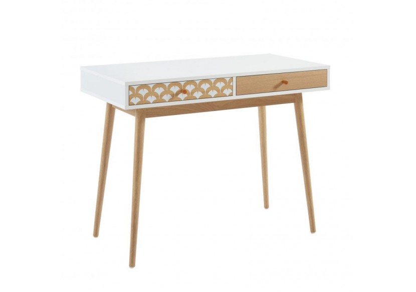 Bureau UTAH blanc et effet chêne 2 tiroirs 100cm