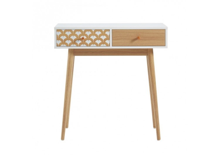 Console UTAH blanc et effet chêne 2 tiroirs 80cm