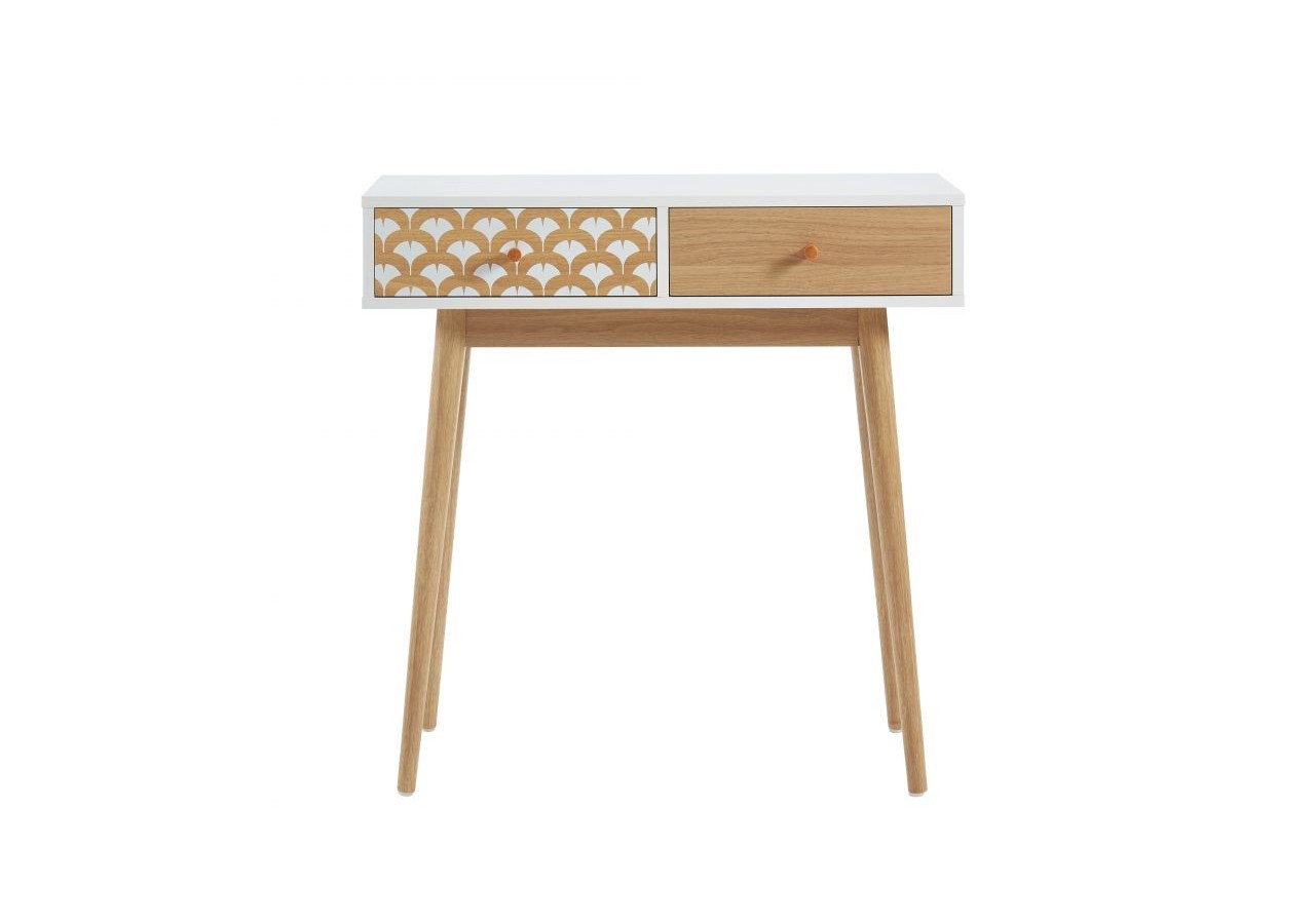 Console UTAH blanc et effet chêne 2 tiroirs 80cm