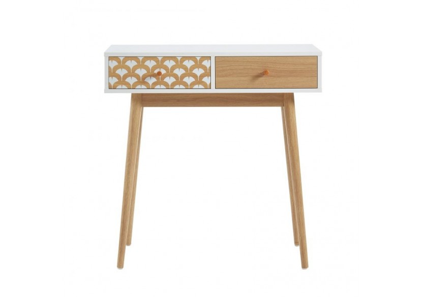 Console UTAH blanc et effet chêne 2 tiroirs 80cm