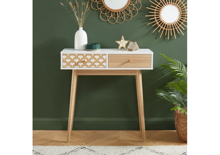 Console UTAH blanc et effet chêne 2 tiroirs 80cm 2