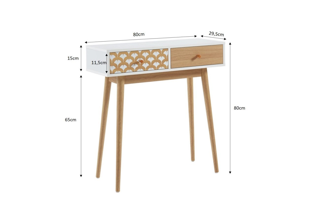 Console UTAH blanc et effet chêne 2 tiroirs 80cm