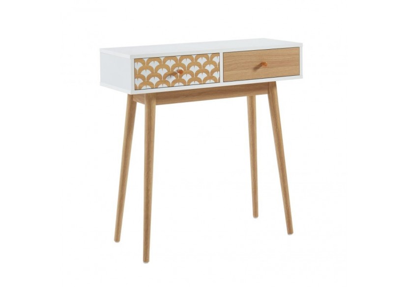 Console UTAH blanc et effet chêne 2 tiroirs 80cm