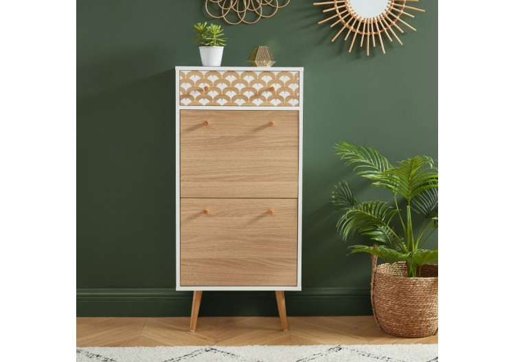 Meuble chaussures UTAH blanc et effet chêne 2 portes et 1 tiroir 2