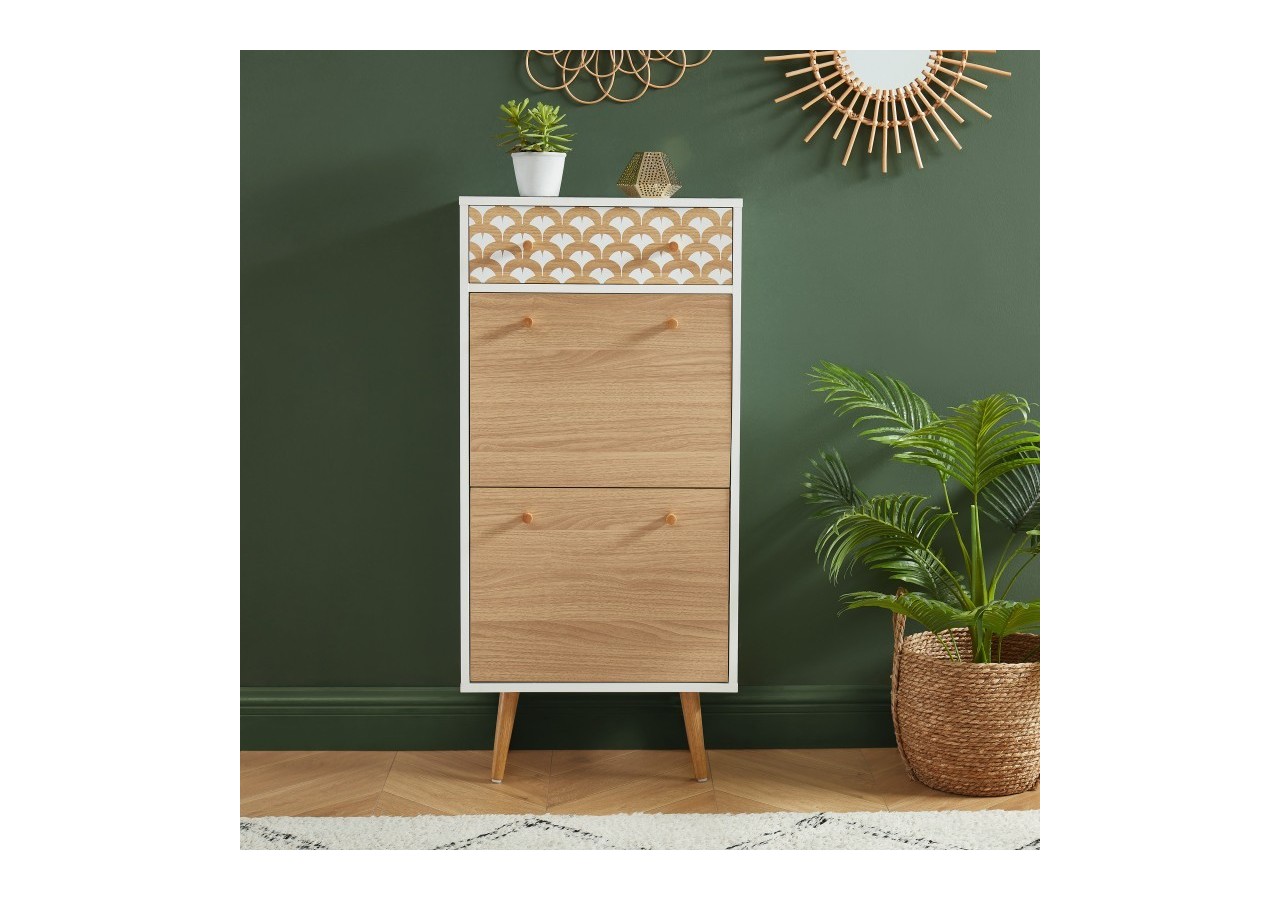 Meuble chaussures UTAH blanc et effet chêne 2 portes et 1 tiroir