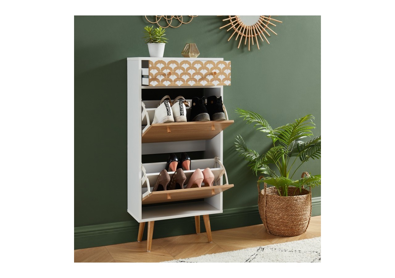 Meuble chaussures UTAH blanc et effet chêne 2 portes et 1 tiroir