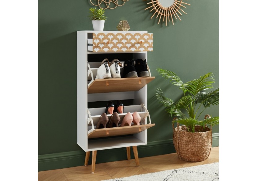 Meuble chaussures UTAH blanc et effet chêne 2 portes et 1 tiroir