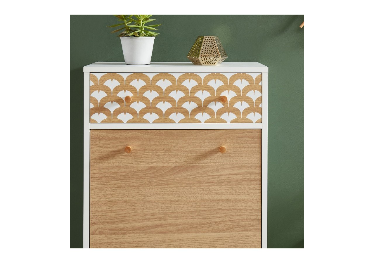 Meuble chaussures UTAH blanc et effet chêne 2 portes et 1 tiroir